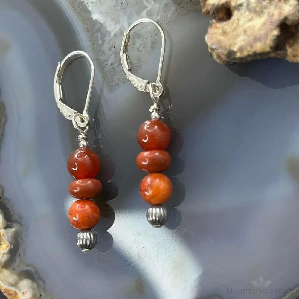 Carolyn Pollack Sterling Silver Carnelian & Red Jasper Dangle Earrings For Women